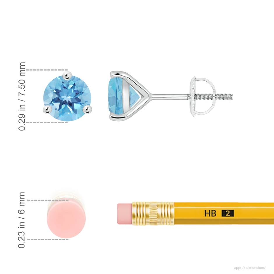 7mm A Martini-Set Round Swiss Blue Topaz Stud Earrings in P950 Platinum ruler