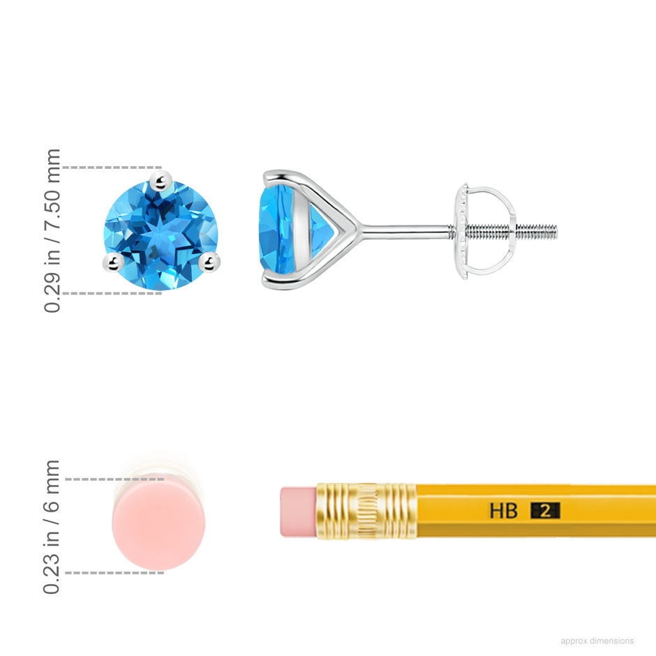 7mm AAA Martini-Set Round Swiss Blue Topaz Stud Earrings in White Gold ruler