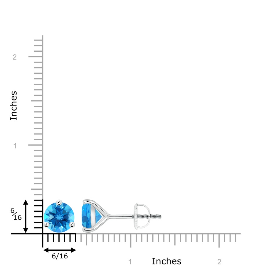 8mm AAAA Martini-Set Round Swiss Blue Topaz Stud Earrings in White Gold ruler
