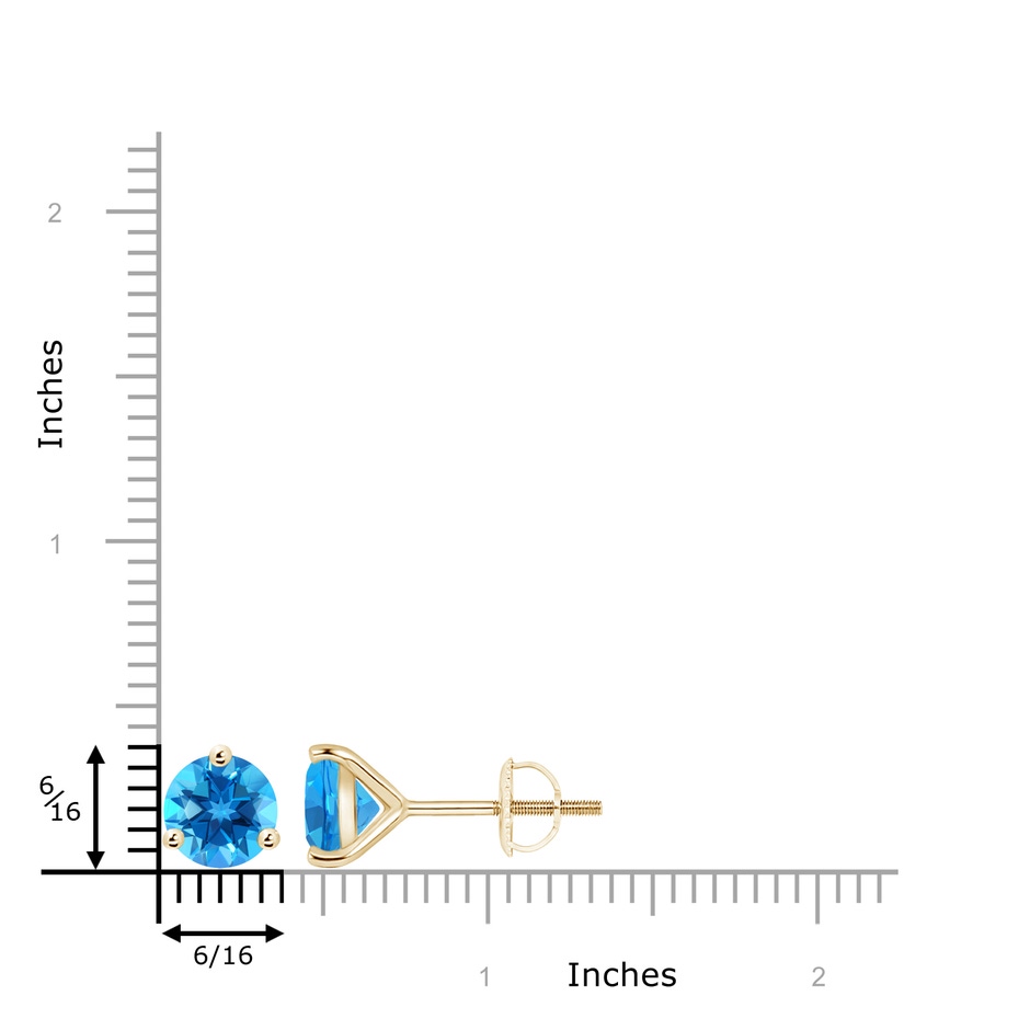 8mm AAAA Martini-Set Round Swiss Blue Topaz Stud Earrings in Yellow Gold ruler