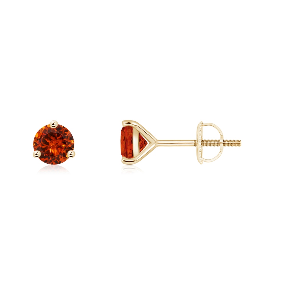 4mm AAAA Martini-Set Round Spessartite Stud Earrings in Yellow Gold