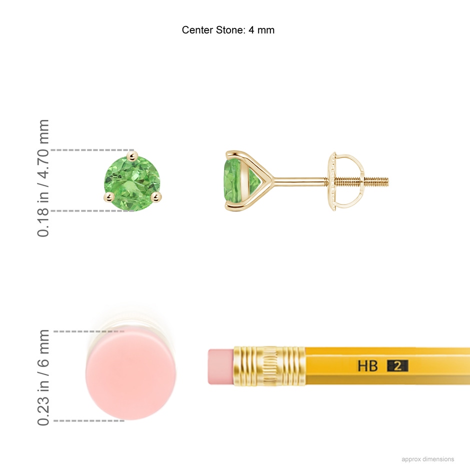 4mm A Martini-Set Round Tsavorite Stud Earrings in Yellow Gold ruler