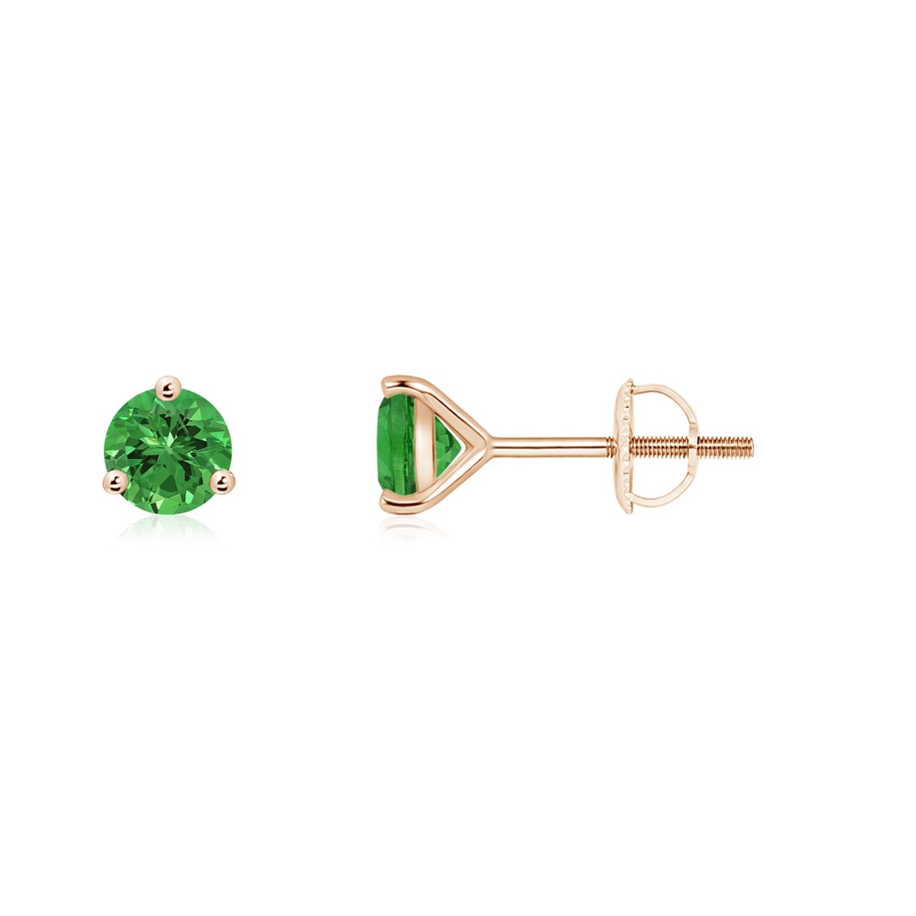 4mm AAAA Martini-Set Round Tsavorite Stud Earrings in Rose Gold