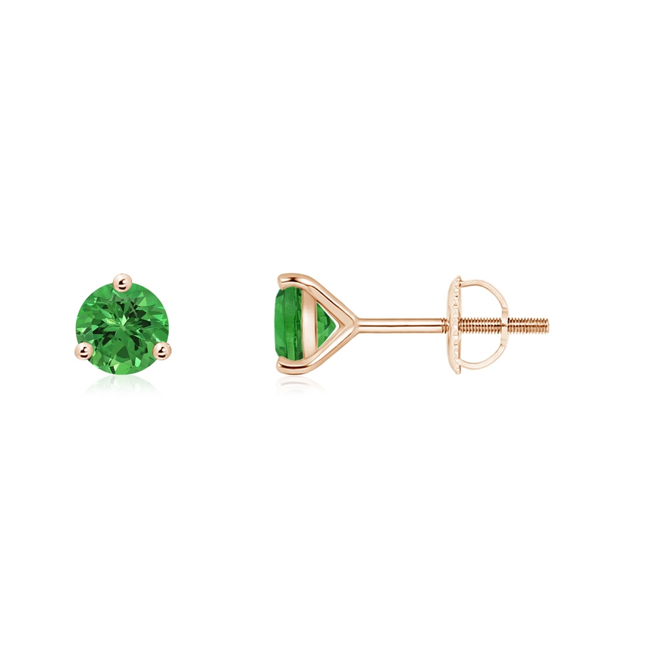 4mm AAAA Martini-Set Round Tsavorite Stud Earrings in Rose Gold 