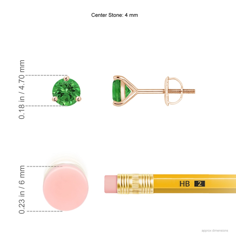 4mm AAAA Martini-Set Round Tsavorite Stud Earrings in Rose Gold ruler