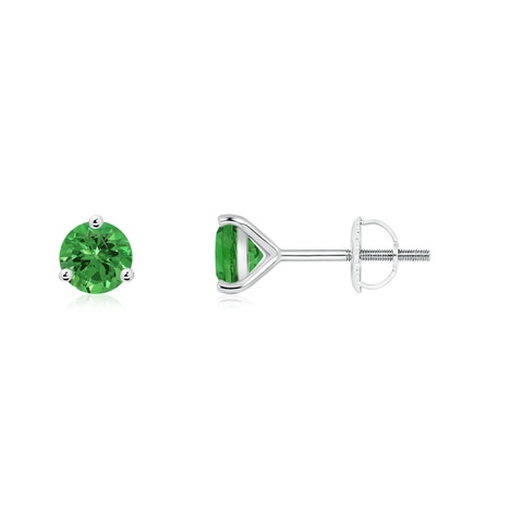 4mm AAAA Martini-Set Round Tsavorite Stud Earrings in White Gold