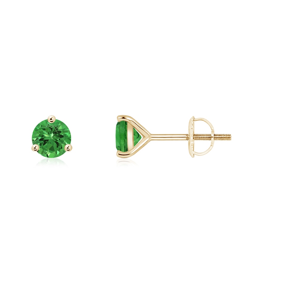 4mm AAAA Martini-Set Round Tsavorite Stud Earrings in Yellow Gold 