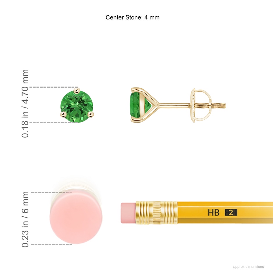 4mm AAAA Martini-Set Round Tsavorite Stud Earrings in Yellow Gold ruler