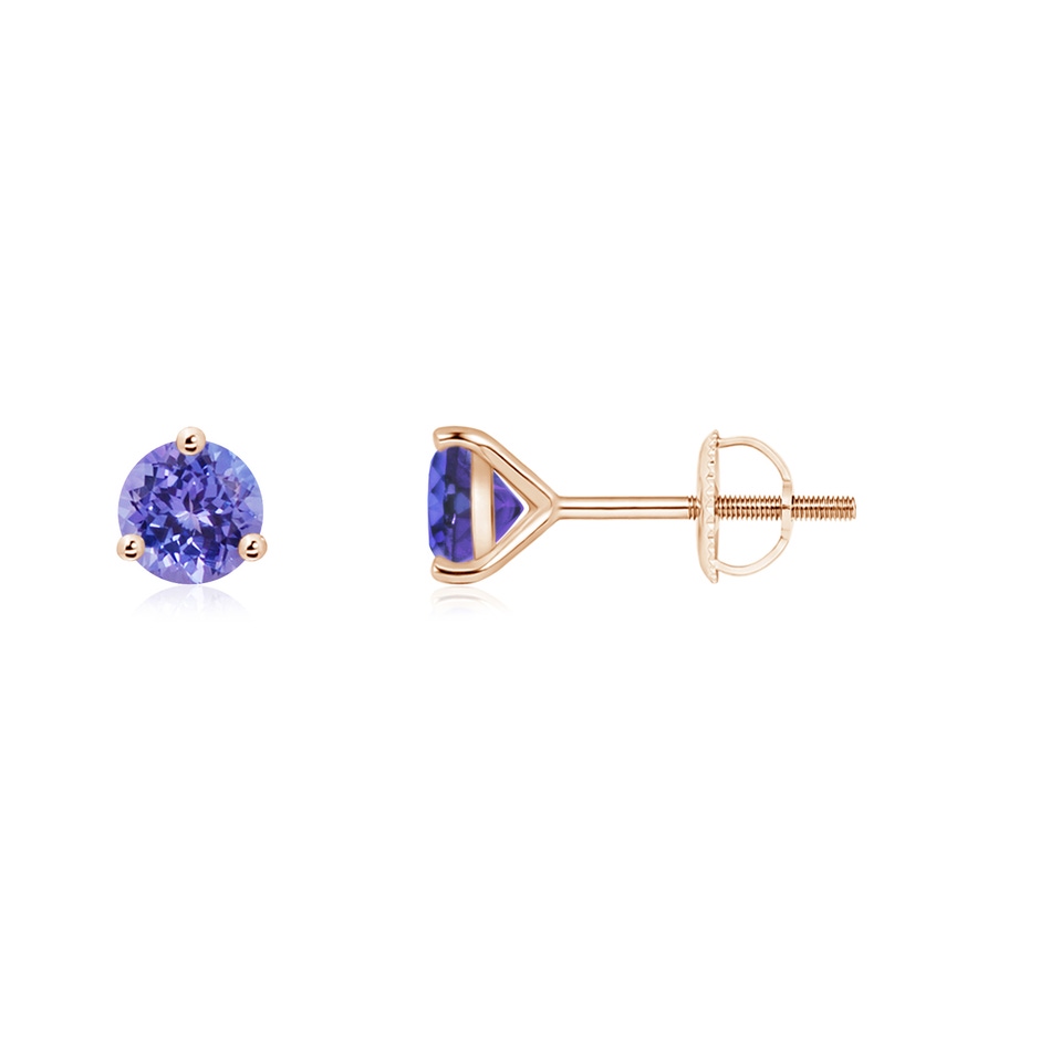 4mm AAA Martini-Set Round Tanzanite Stud Earrings in Rose Gold 