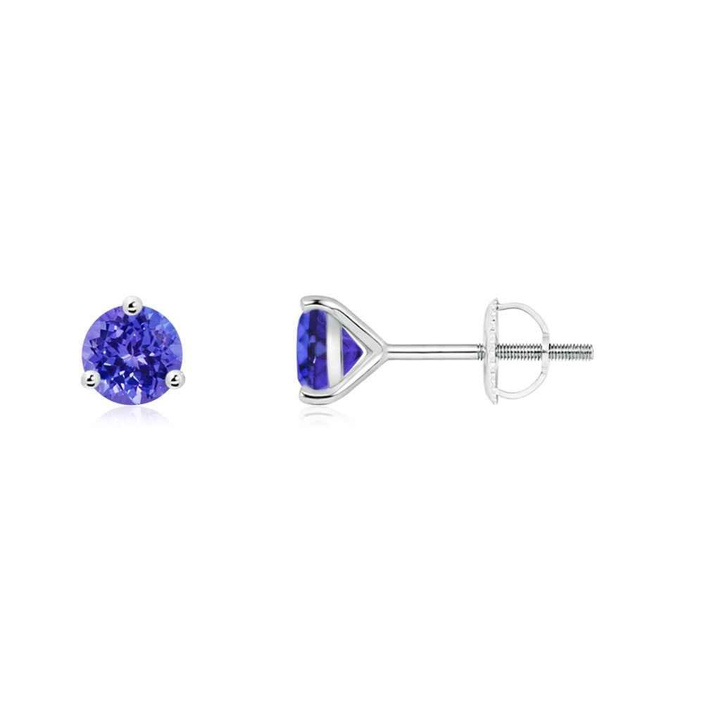 4mm AAAA Martini-Set Round Tanzanite Stud Earrings in 10K White Gold