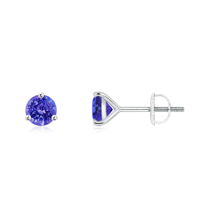 4mm AAAA Martini-Set Round Tanzanite Stud Earrings in 10K White Gold 