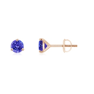 4mm AAAA Martini-Set Round Tanzanite Stud Earrings in Rose Gold