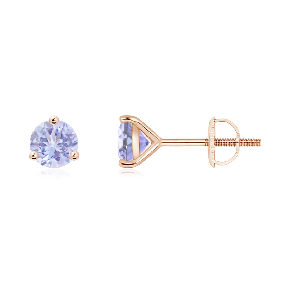 5mm A Martini-Set Round Tanzanite Stud Earrings in Rose Gold 