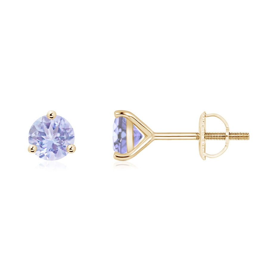 5mm A Martini-Set Round Tanzanite Stud Earrings in Yellow Gold 