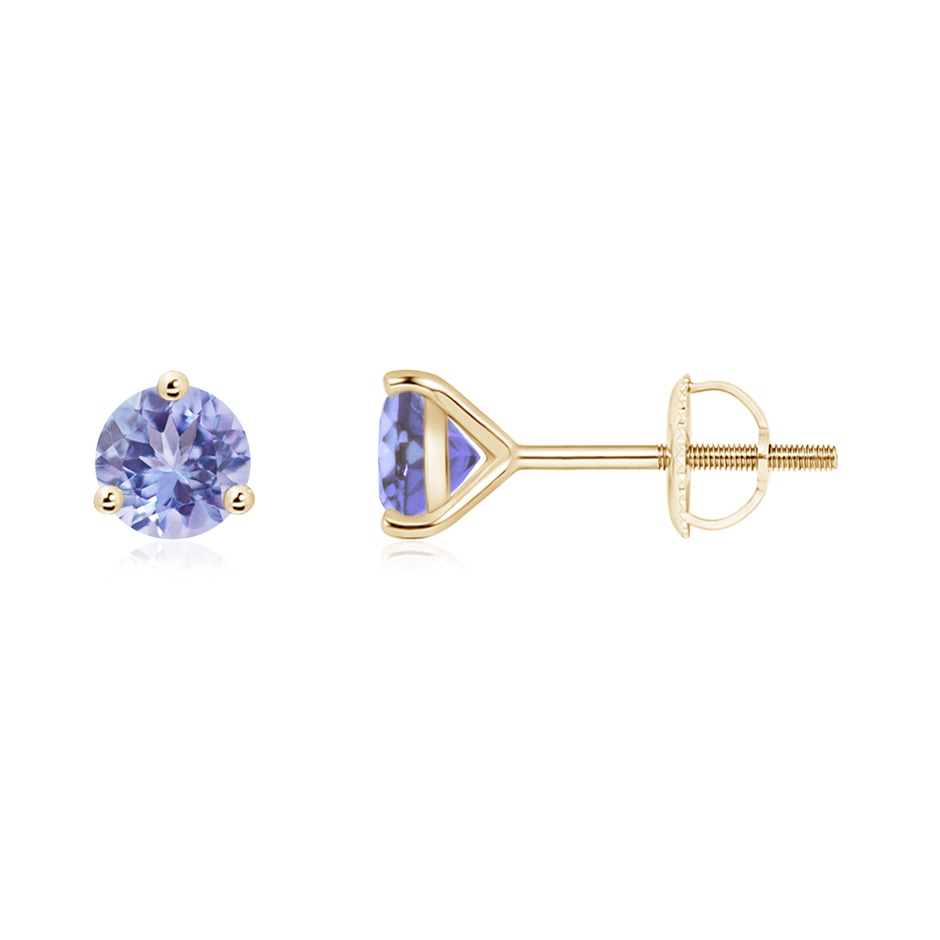 5mm AA Martini-Set Round Tanzanite Stud Earrings in Yellow Gold 