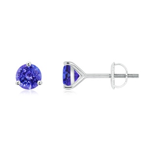 5mm AAAA Martini-Set Round Tanzanite Stud Earrings in P950 Platinum