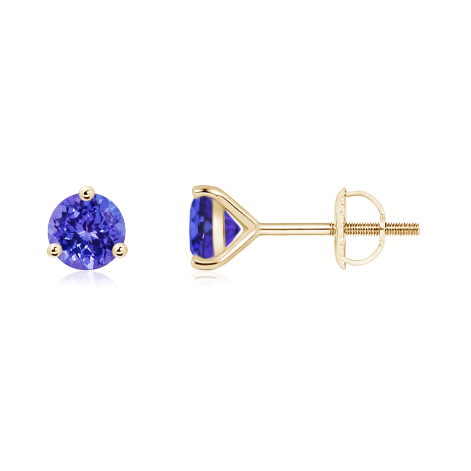 5mm AAAA Martini-Set Round Tanzanite Stud Earrings in Yellow Gold 