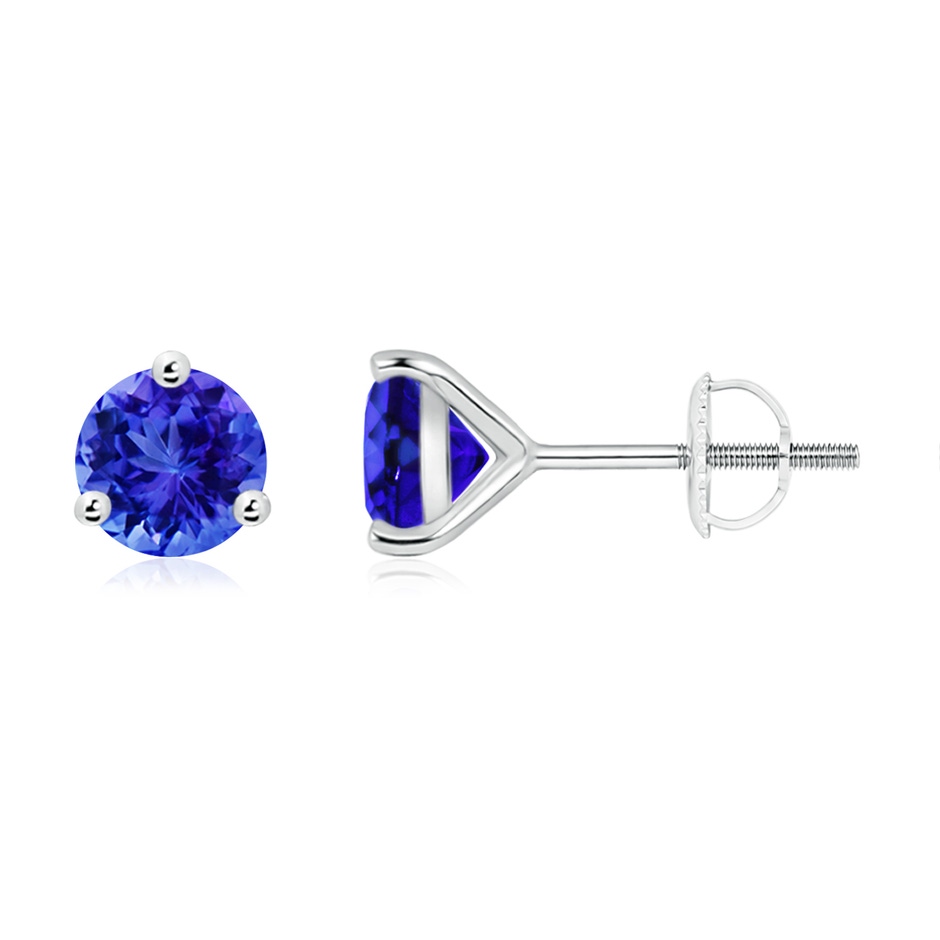 6mm AAA Martini-Set Round Tanzanite Stud Earrings in P950 Platinum 