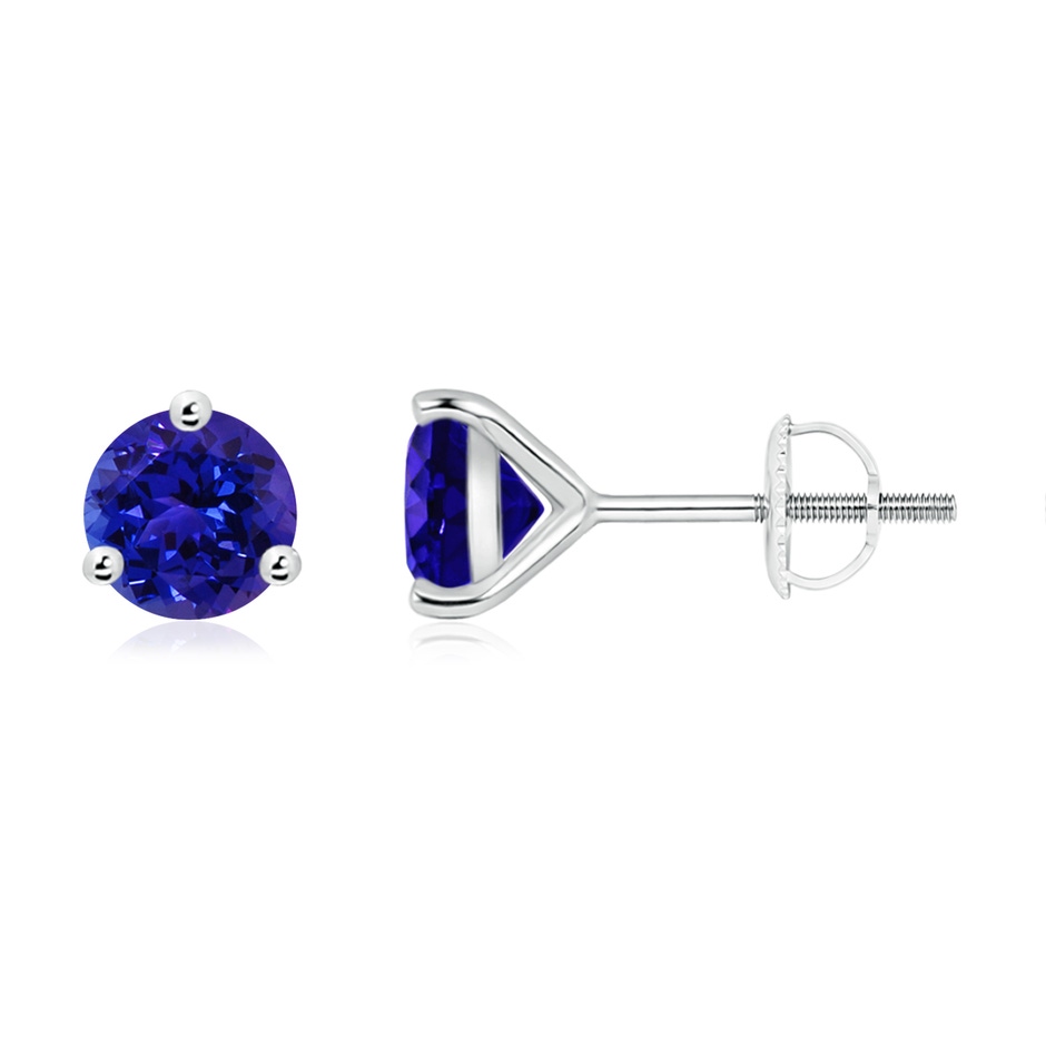 6mm AAAA Martini-Set Round Tanzanite Stud Earrings in P950 Platinum 