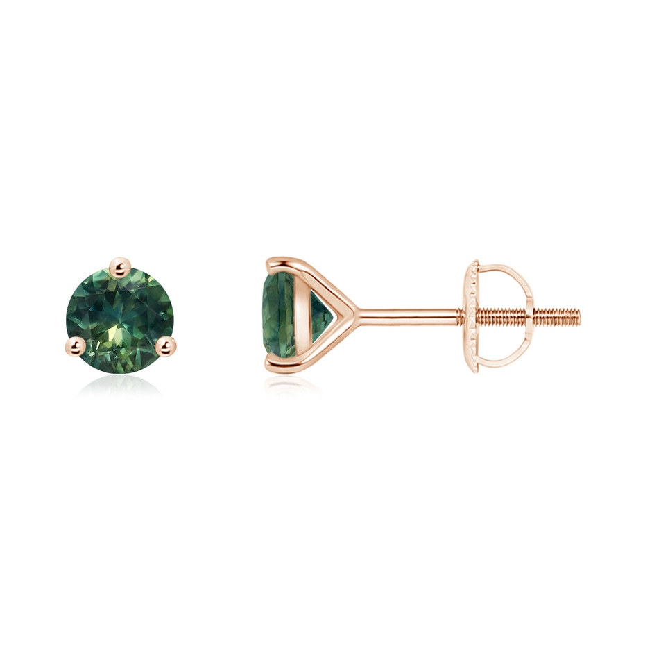 5mm AA Martini-Set Round Teal Montana Sapphire Stud Earrings in Rose Gold 