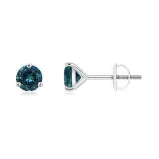 5mm AAA Martini-Set Round Teal Montana Sapphire Stud Earrings in 9K White Gold