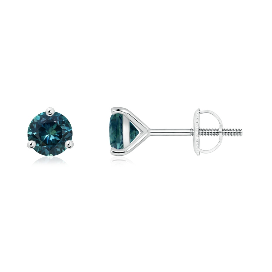 5mm AAA Martini-Set Round Teal Montana Sapphire Stud Earrings in P950 Platinum 