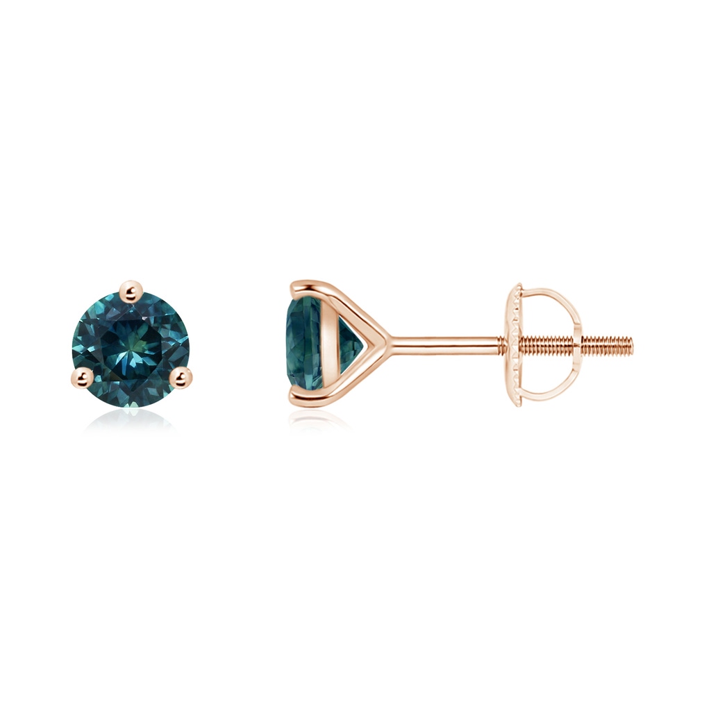 5mm AAA Martini-Set Round Teal Montana Sapphire Stud Earrings in Rose Gold