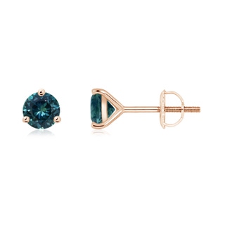 5mm AAA Martini-Set Round Teal Montana Sapphire Stud Earrings in Rose Gold