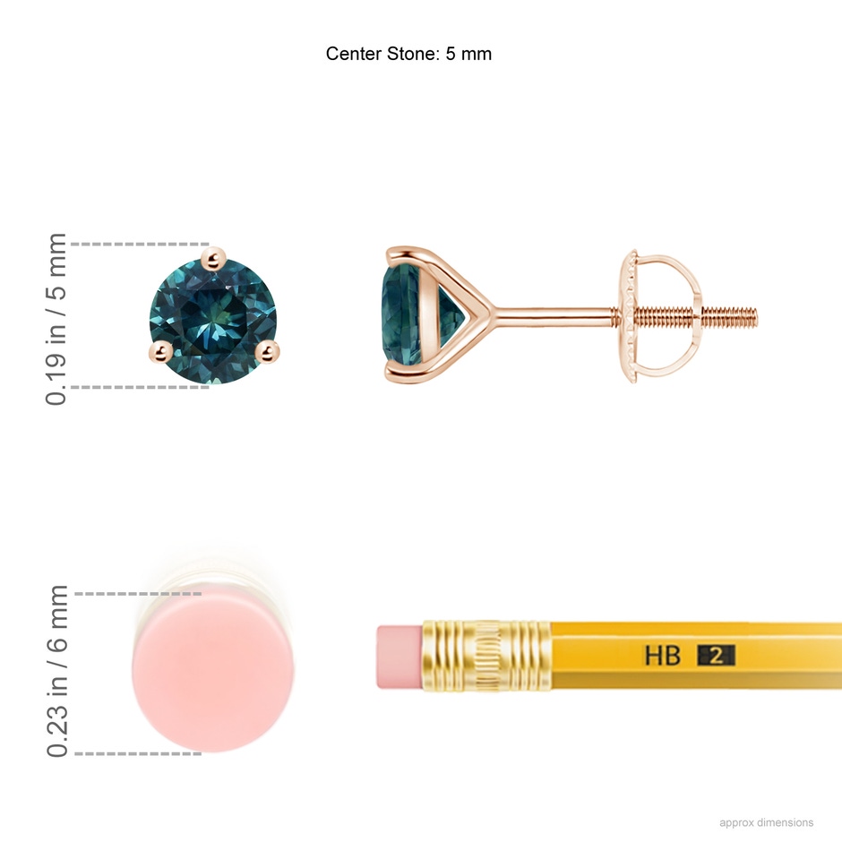 5mm AAA Martini-Set Round Teal Montana Sapphire Stud Earrings in Rose Gold ruler