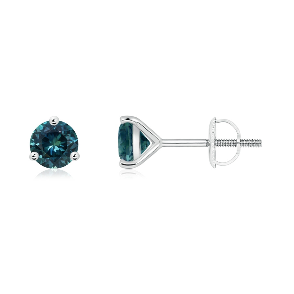 5mm AAA Martini-Set Round Teal Montana Sapphire Stud Earrings in White Gold