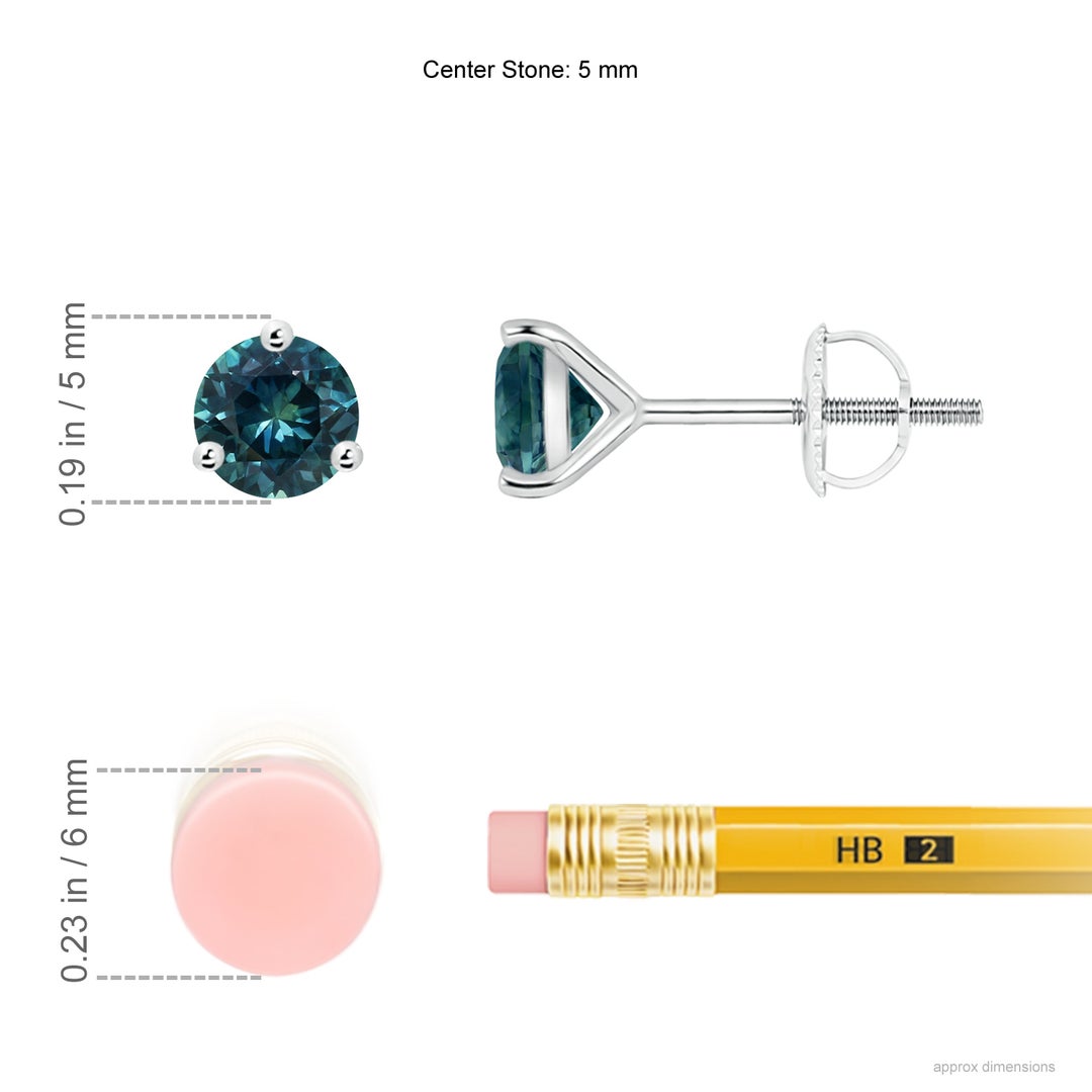 5mm AAA Martini-Set Round Teal Montana Sapphire Stud Earrings in White Gold - ruler