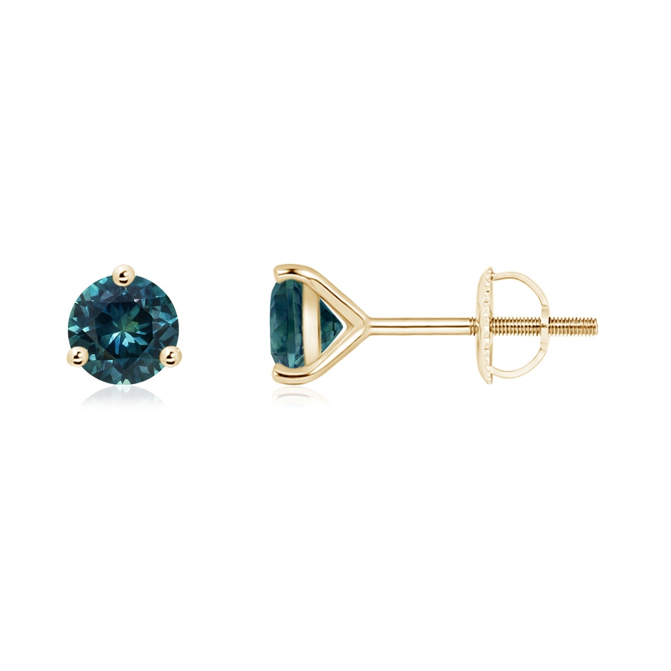 5mm AAA Martini-Set Round Teal Montana Sapphire Stud Earrings in Yellow Gold 
