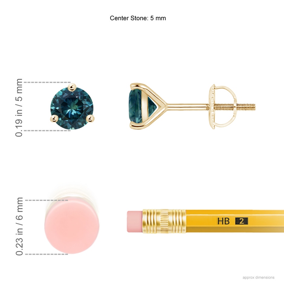 5mm AAA Martini-Set Round Teal Montana Sapphire Stud Earrings in Yellow Gold ruler