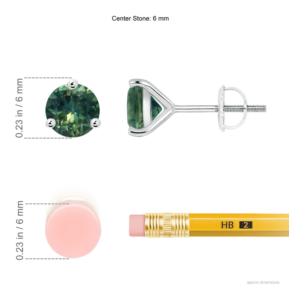 6mm AA Martini-Set Round Teal Montana Sapphire Stud Earrings in P950 Platinum ruler