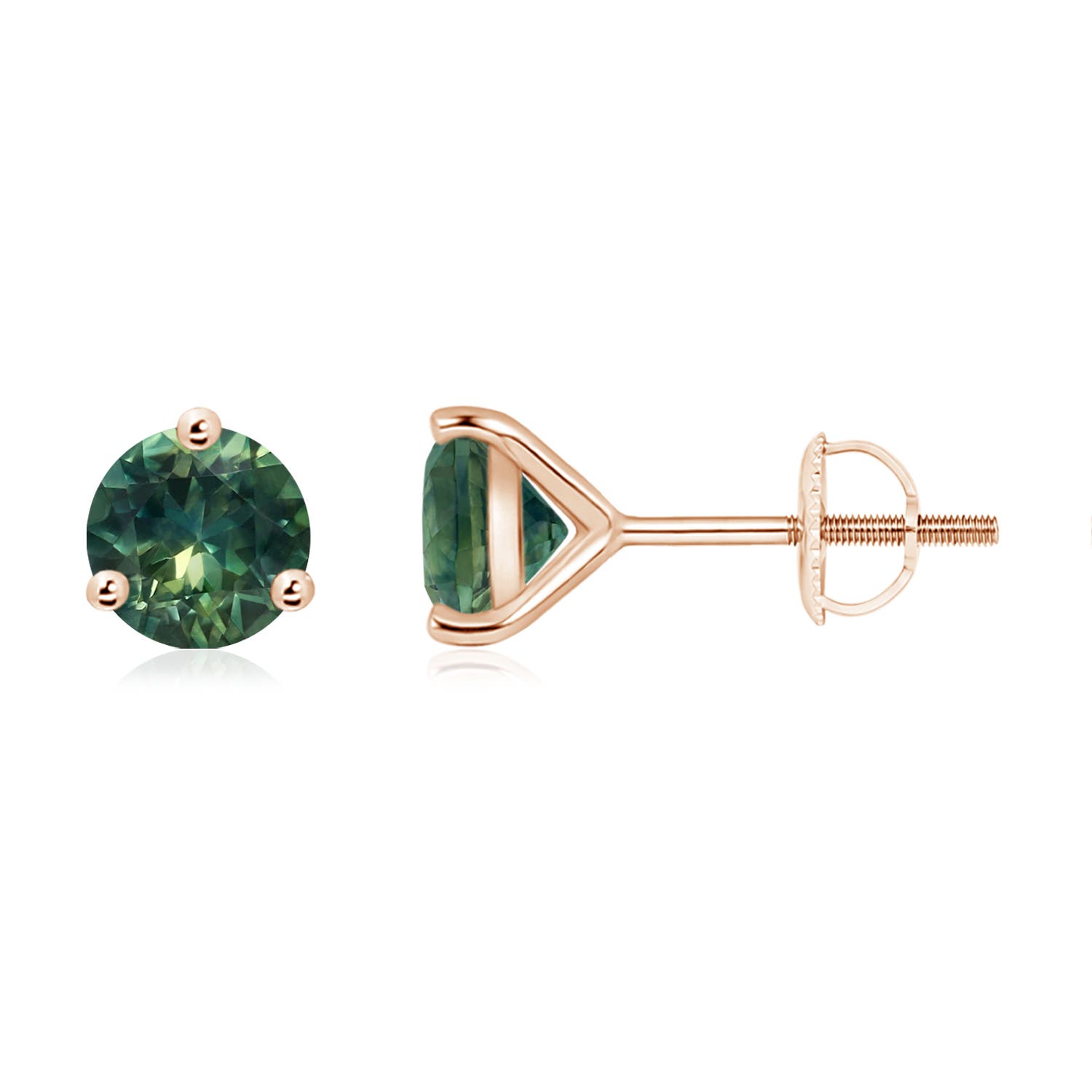 6mm AA Martini-Set Round Teal Montana Sapphire Stud Earrings in Rose Gold