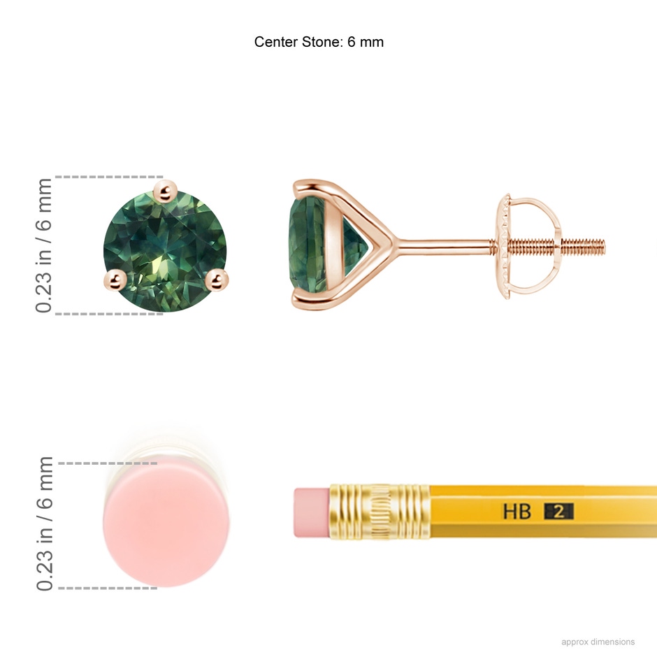 6mm AA Martini-Set Round Teal Montana Sapphire Stud Earrings in Rose Gold ruler