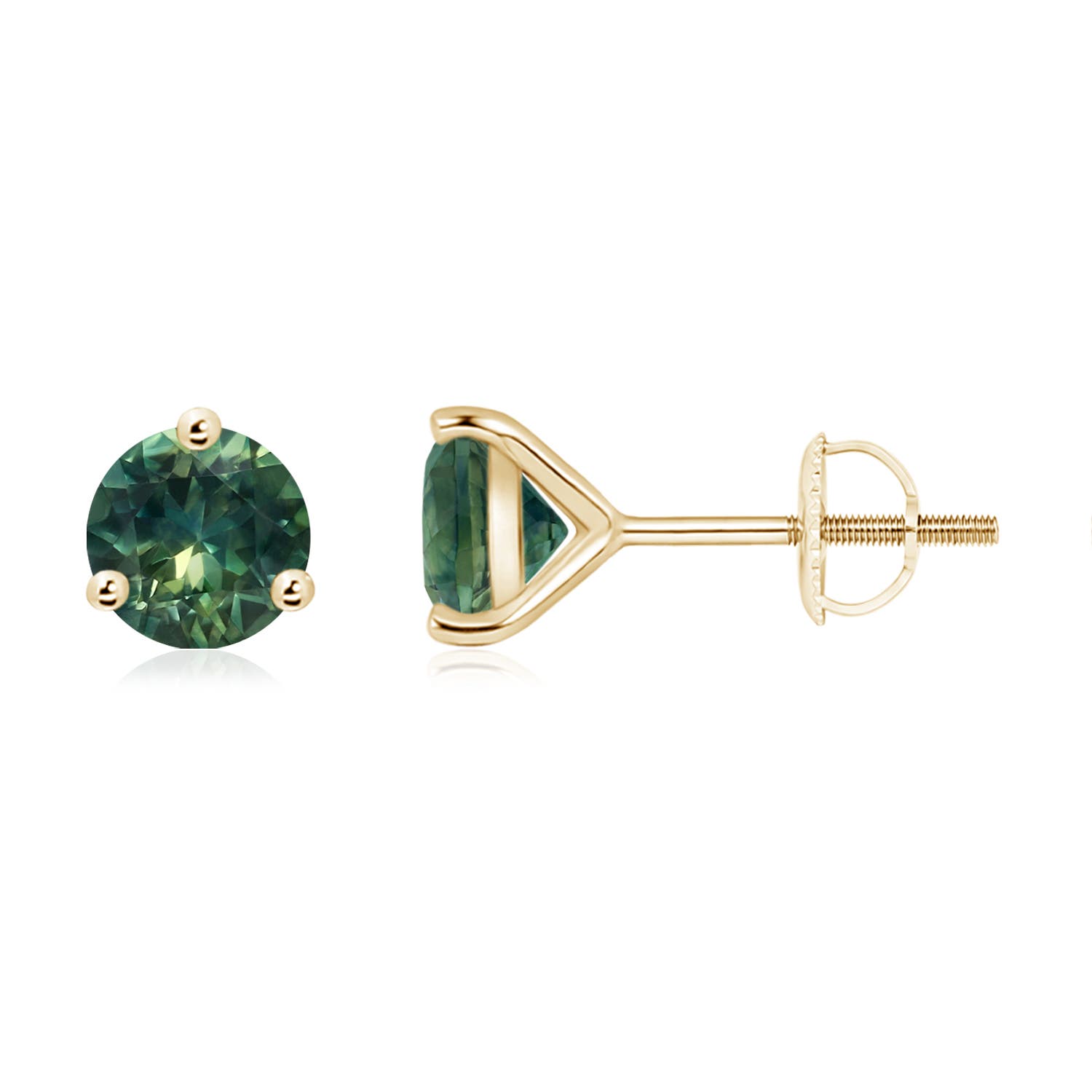 6mm AA Martini-Set Round Teal Montana Sapphire Stud Earrings in Yellow Gold