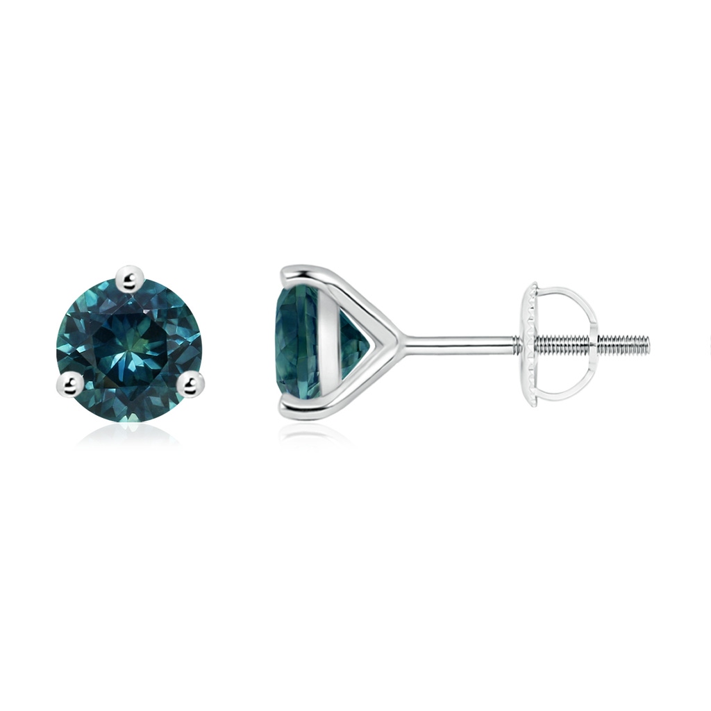 6mm AAA Martini-Set Round Teal Montana Sapphire Stud Earrings in P950 Platinum