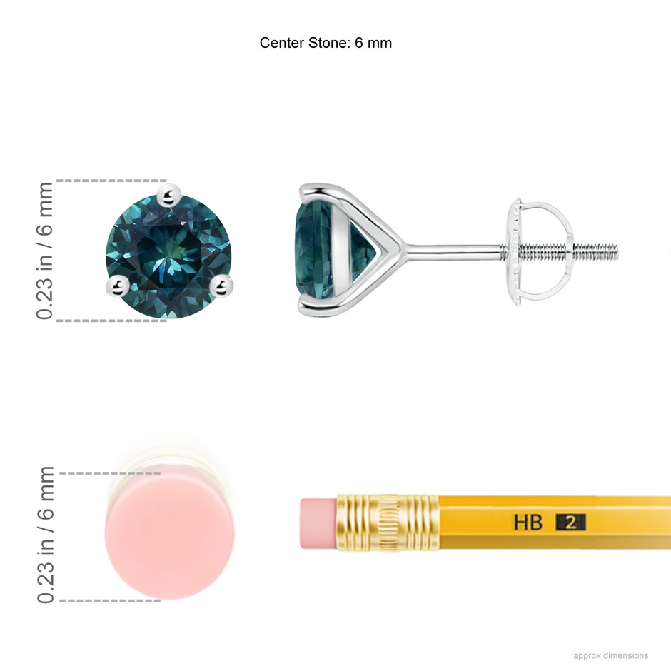 6mm AAA Martini-Set Round Teal Montana Sapphire Stud Earrings in P950 Platinum ruler