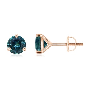 6mm AAA Martini-Set Round Teal Montana Sapphire Stud Earrings in Rose Gold