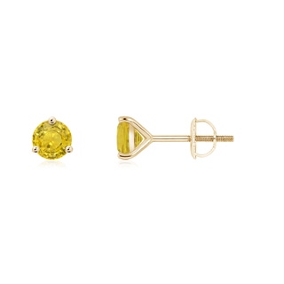 4mm AAA Martini-Set Round Yellow Sapphire Stud Earrings in Yellow Gold