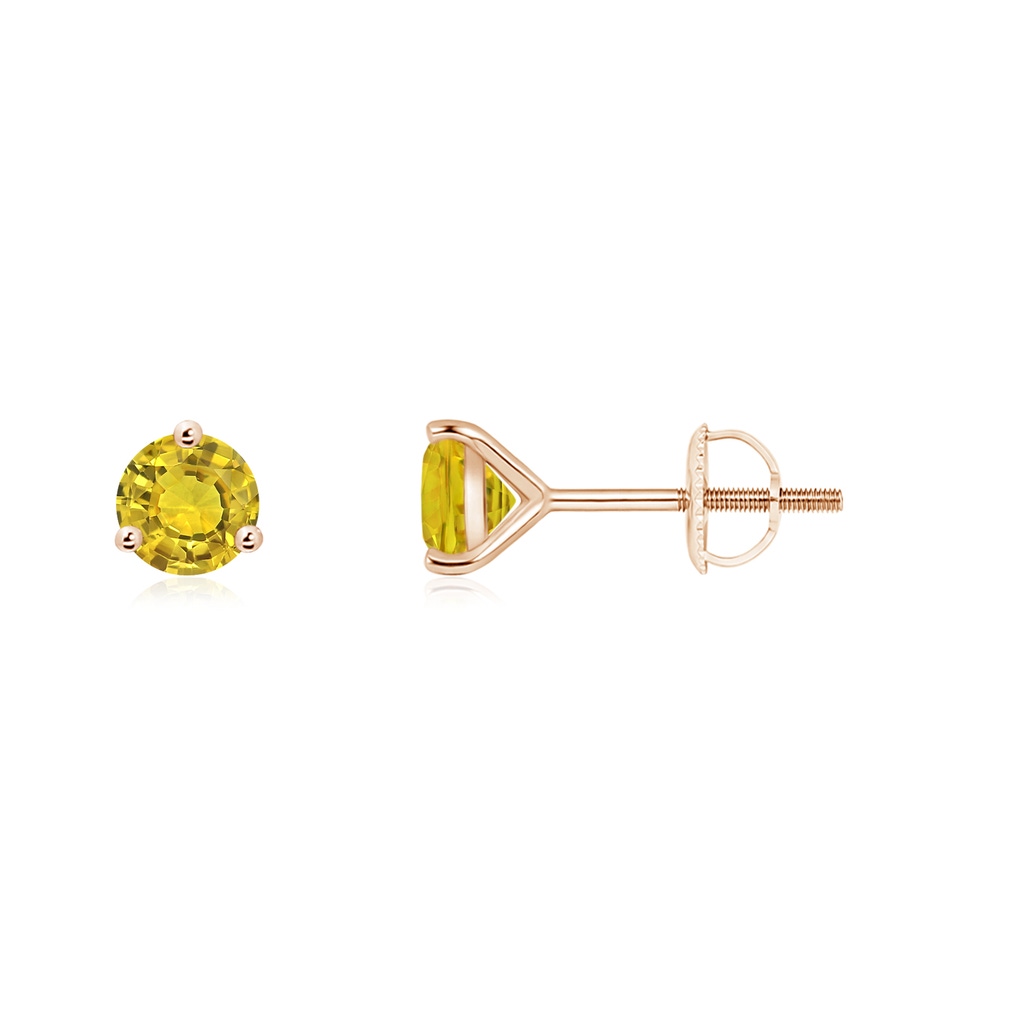 4mm AAAA Martini-Set Round Yellow Sapphire Stud Earrings in Rose Gold