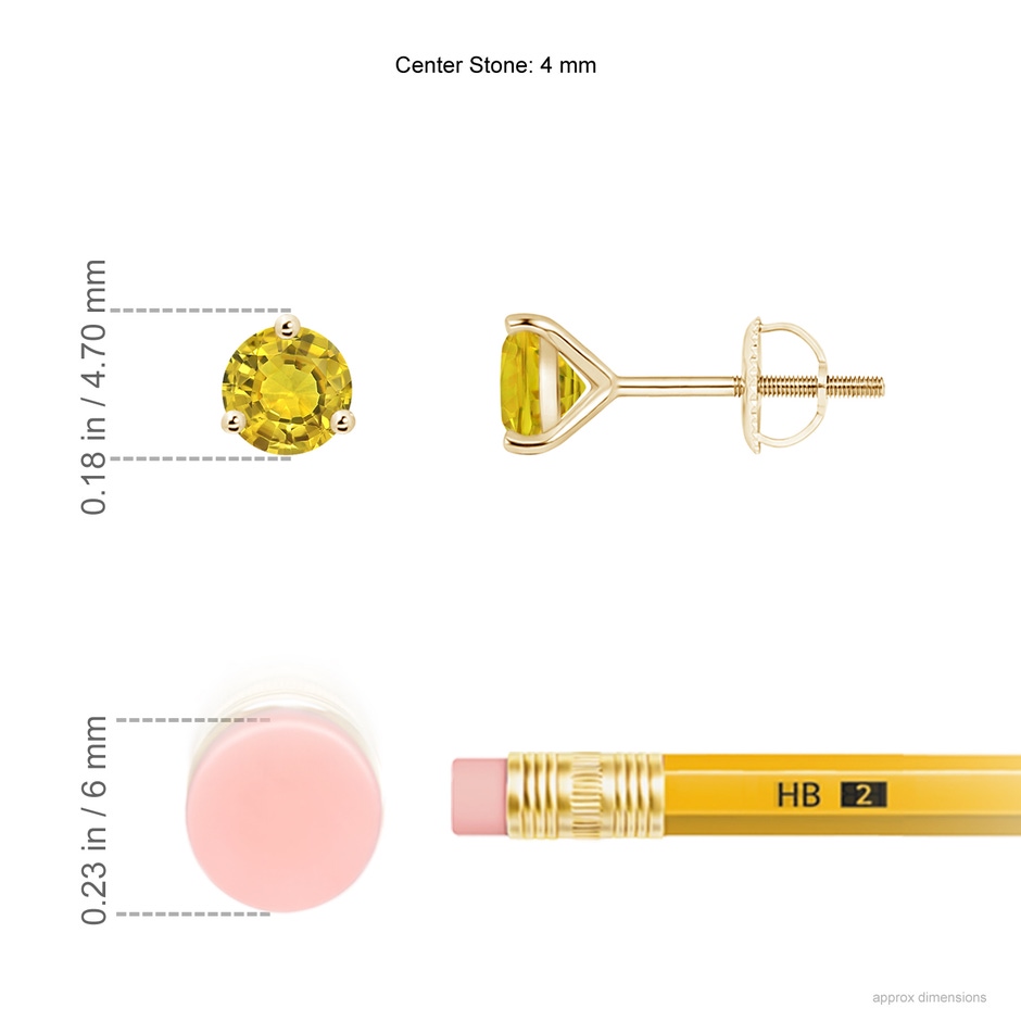 4mm AAAA Martini-Set Round Yellow Sapphire Stud Earrings in Yellow Gold ruler