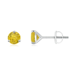 5mm AAA Martini-Set Round Yellow Sapphire Stud Earrings in White Gold