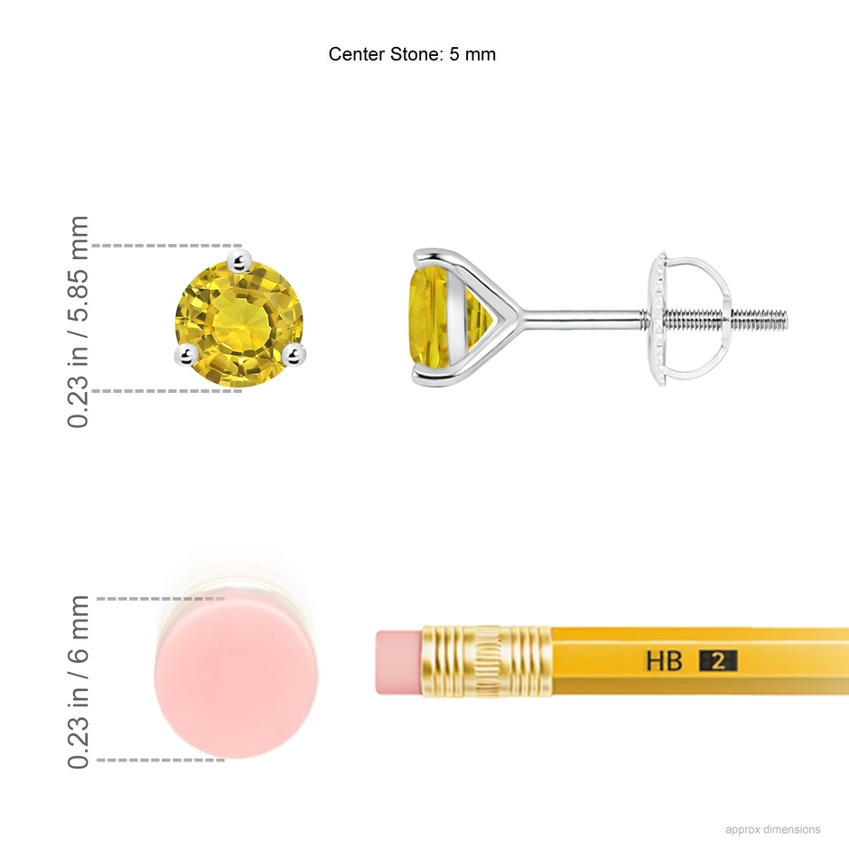 5mm AAAA Martini-Set Round Yellow Sapphire Stud Earrings in P950 Platinum ruler