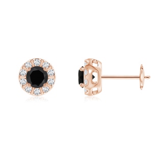 4mm AAA Black Onyx Stud Earrings with Bar-Set Diamond Halo in 9K Rose Gold