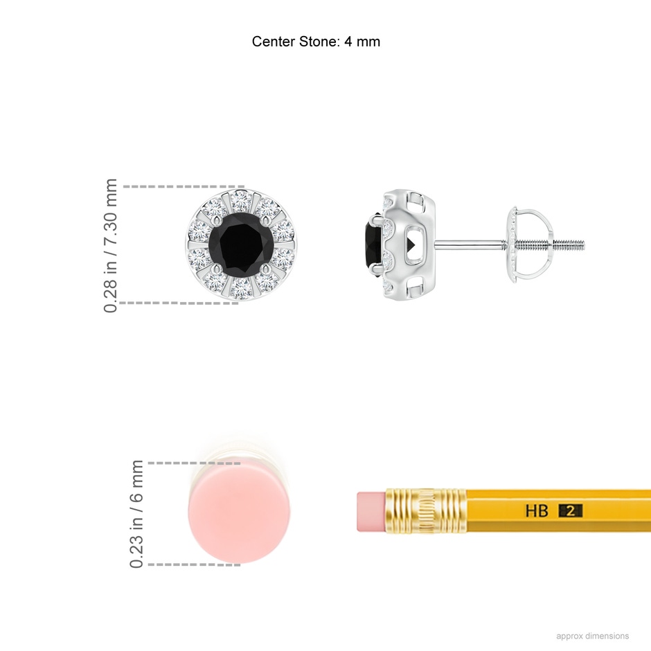 4mm AAA Black Onyx Stud Earrings with Bar-Set Diamond Halo in P950 Platinum ruler
