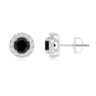 5mm AAA Black Onyx Stud Earrings with Bar-Set Diamond Halo in P950 Platinum