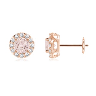 5mm A Morganite Stud Earrings with Bar-Set Diamond Halo in 9K Rose Gold