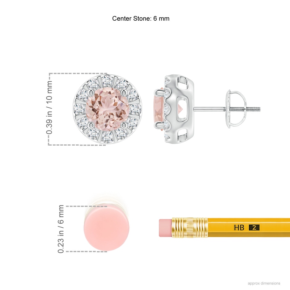 6mm AAA Morganite Stud Earrings with Bar-Set Diamond Halo in P950 Platinum ruler